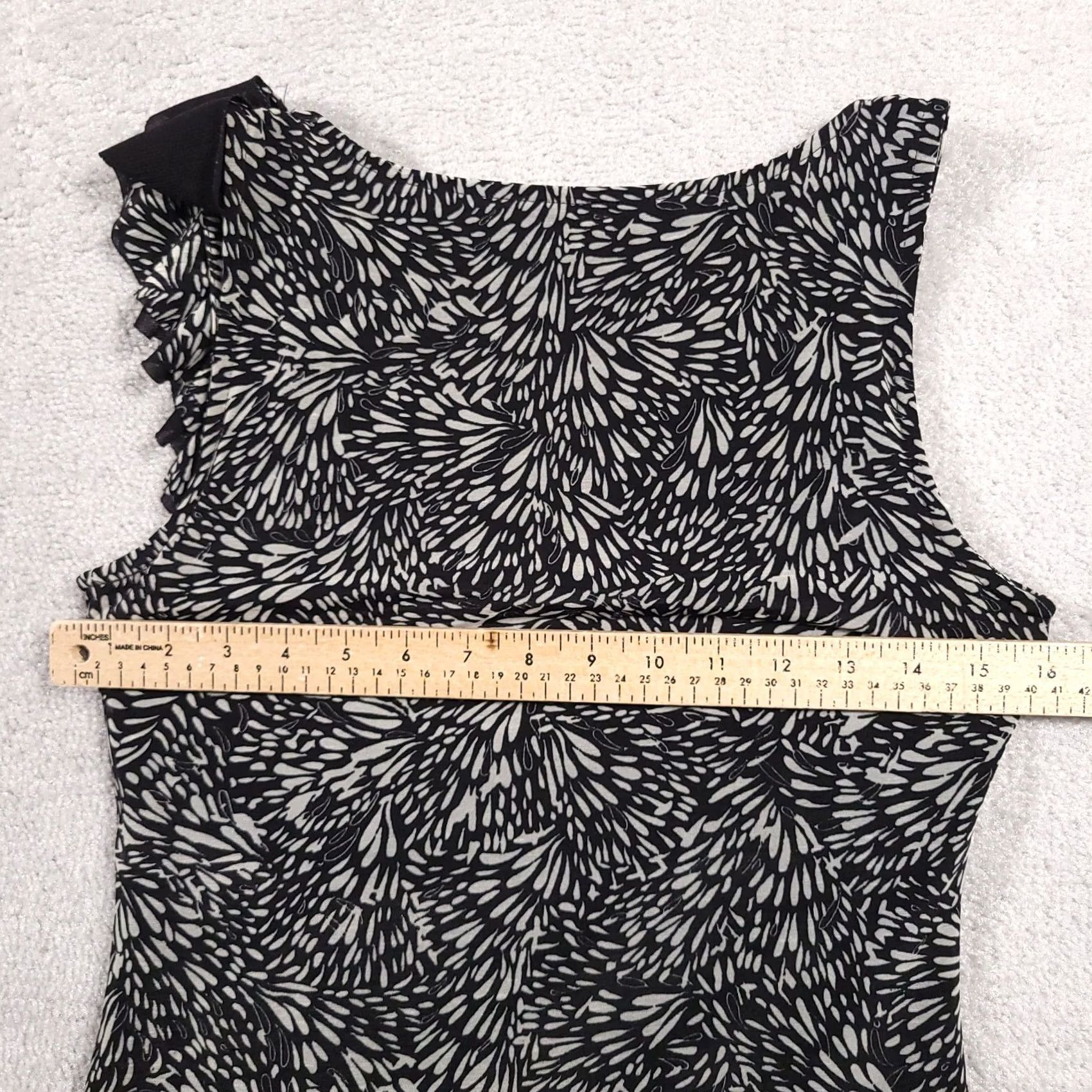 Vintage ELLE Dress Womens XS Gray Dressy Work Tank Blouse Ruffle Women Black Geometric Print Lined Size XS / US 0-2 / IT 36-38 - 4 Thumbnail