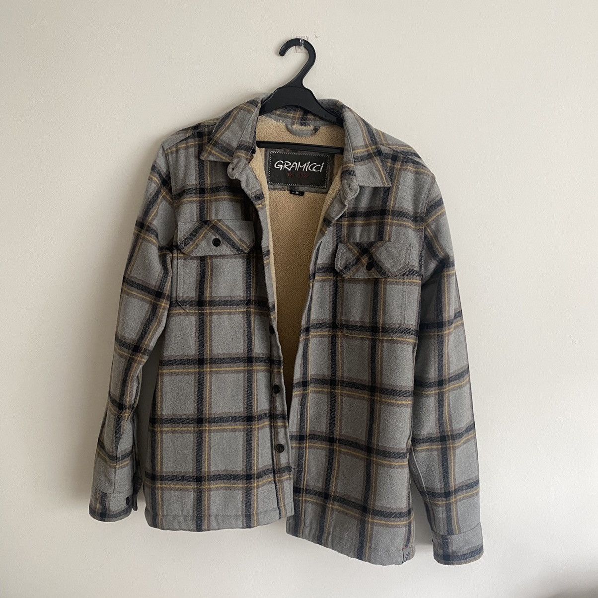 Gramicci Checkered Sherpa Vest in Natural/Olive Check main image 1