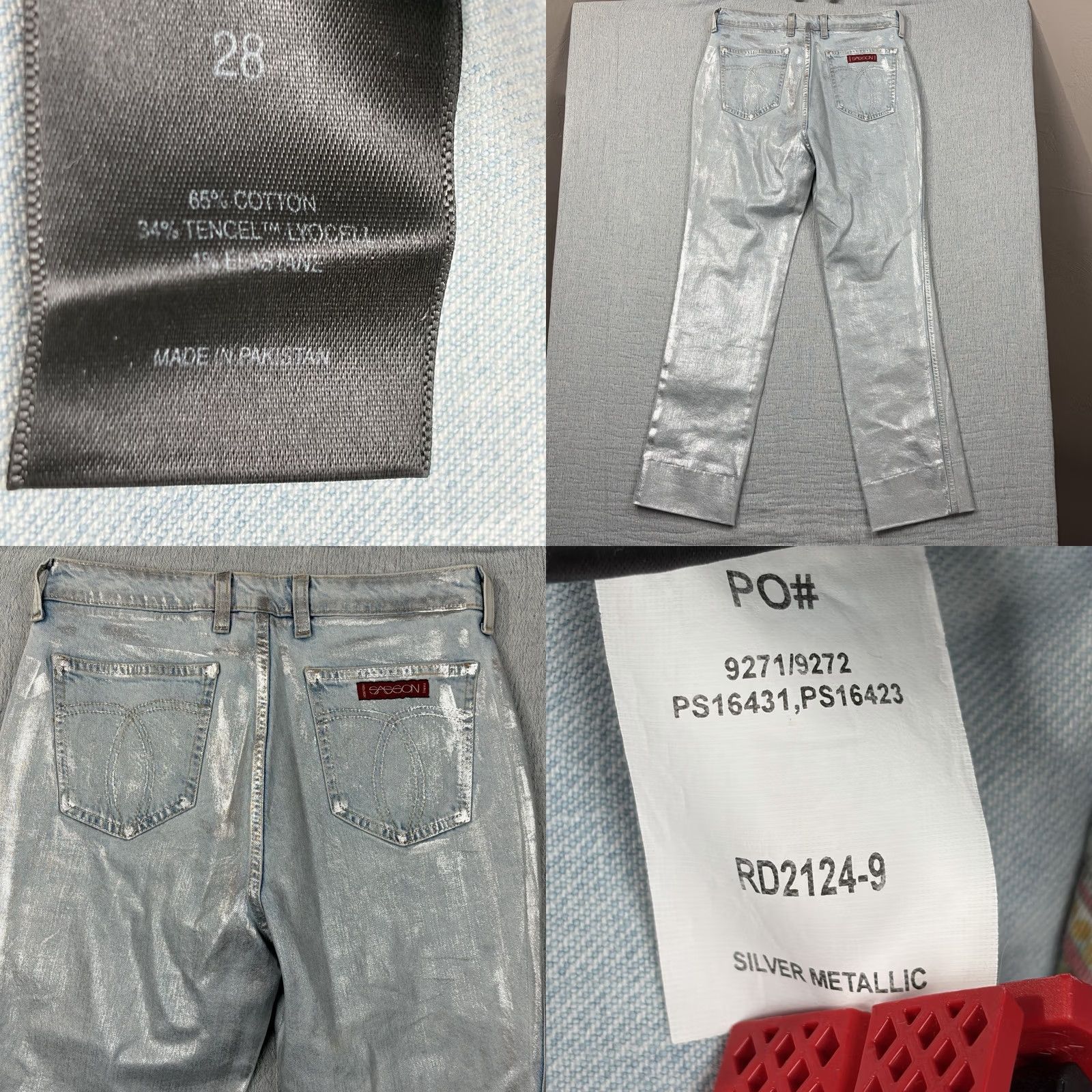 Johnny Was VINTAGE Johnny Was x Sasson Silver Metallic Waxed Jeans Straight Regular Fit Y2K 28X29.5 Womens Jeans Size 28" / US 6 / IT 42 - 8 Thumbnail