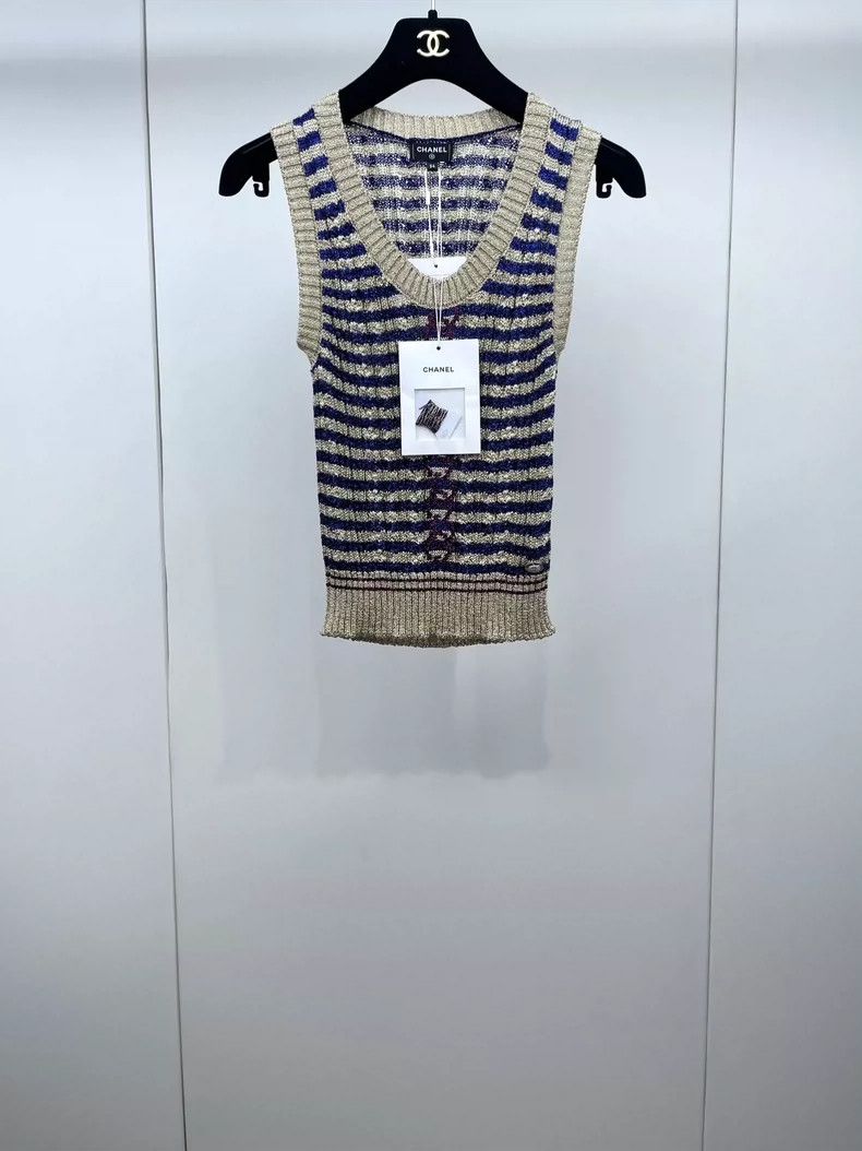 Chanel Chanel 24S gold thread knitted striped vest Size XXS / US 00 / IT 34 - 1 Thumbnail
