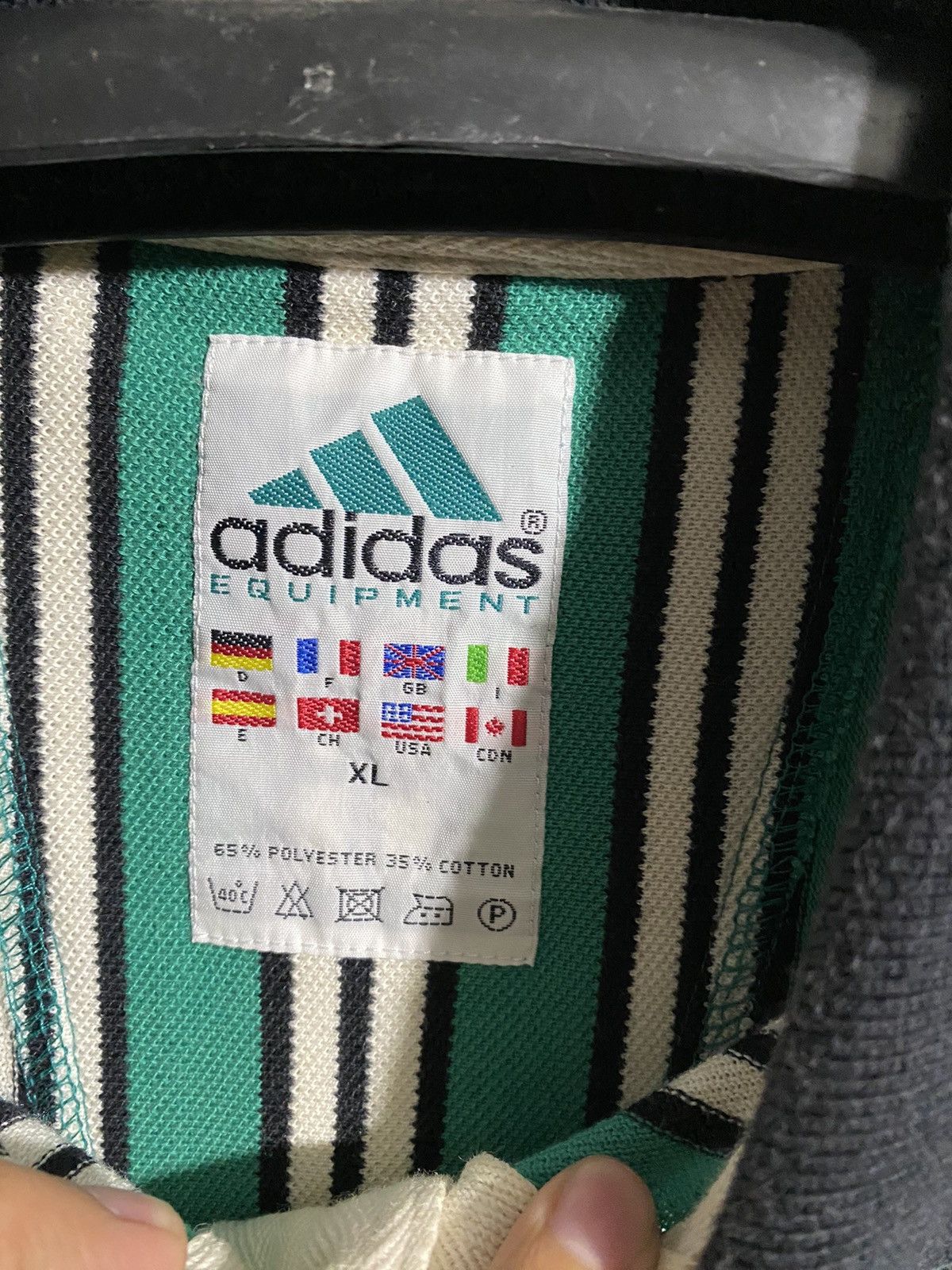 Adidas × Vintage Vintage Adidas Equipment Striped Polo Shirt Size US XL / EU 56 / 4 - 4 Thumbnail