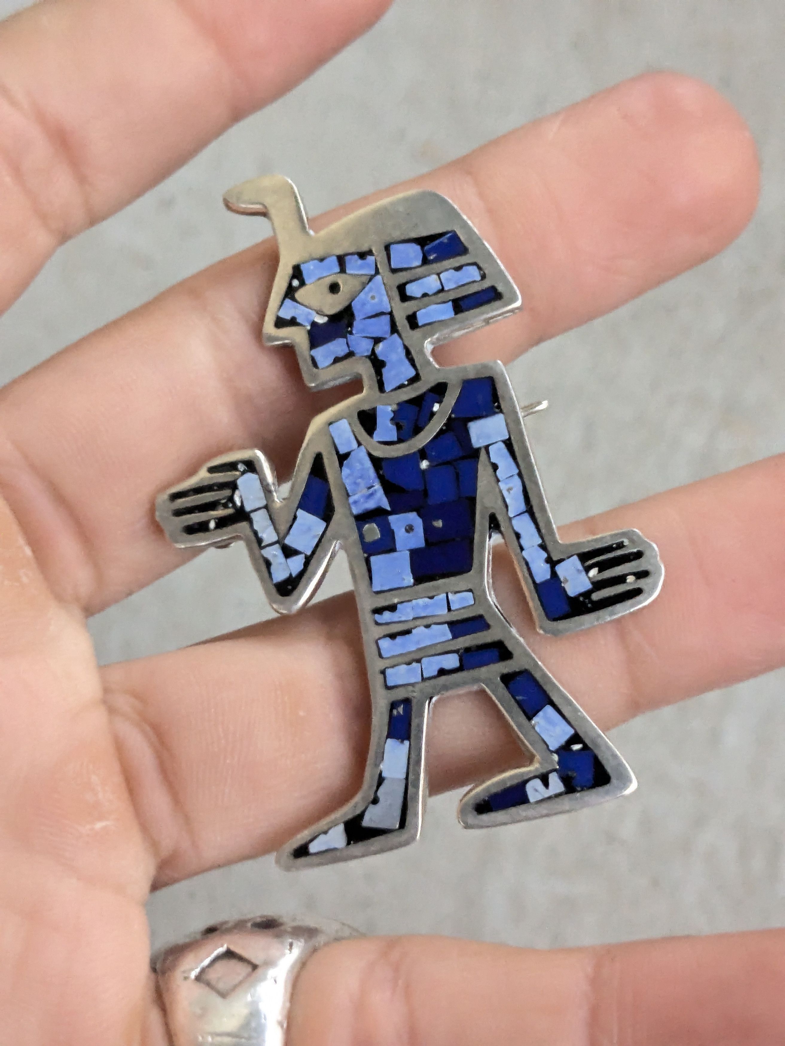Jewelry Vintage Sterling Silver Pin Brooch Blue Taxco Mexico Size ONE SIZE - 11 Thumbnail