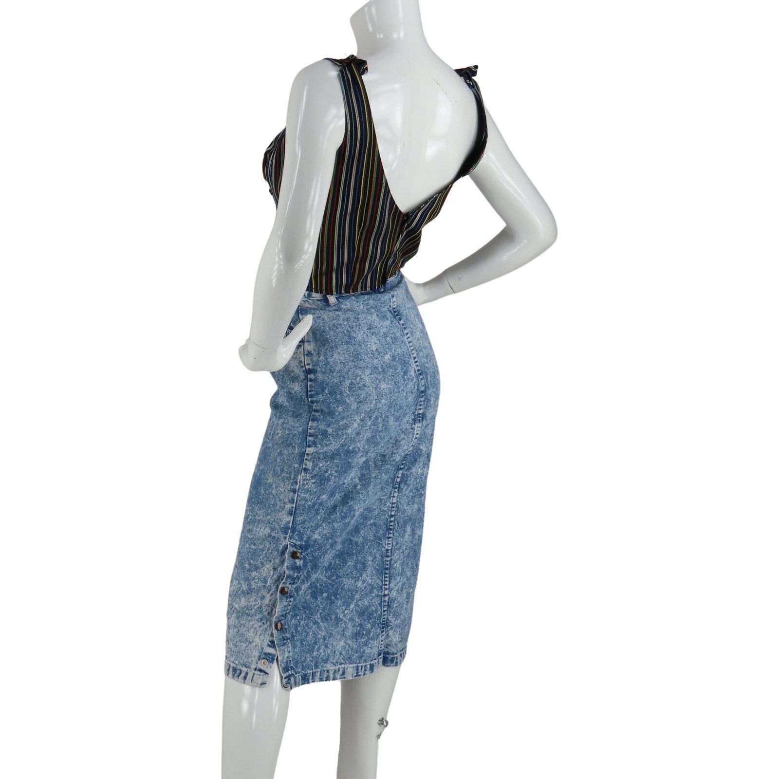 Vintage 80sAcid Wash High Waisted Glam Rock Skirt XXXS 22 Size 22" - 2 Thumbnail