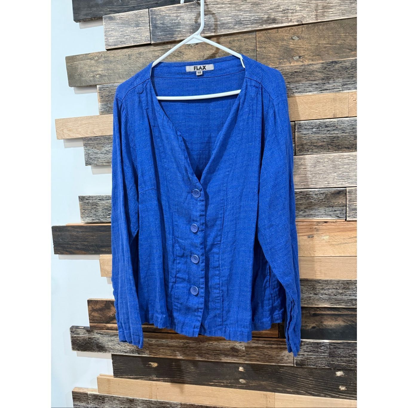 FLAX Flax linen blue button front jacket pockets size 1G (XL) Size XL / US 12-14 / IT 48-50 - 2 Thumbnail
