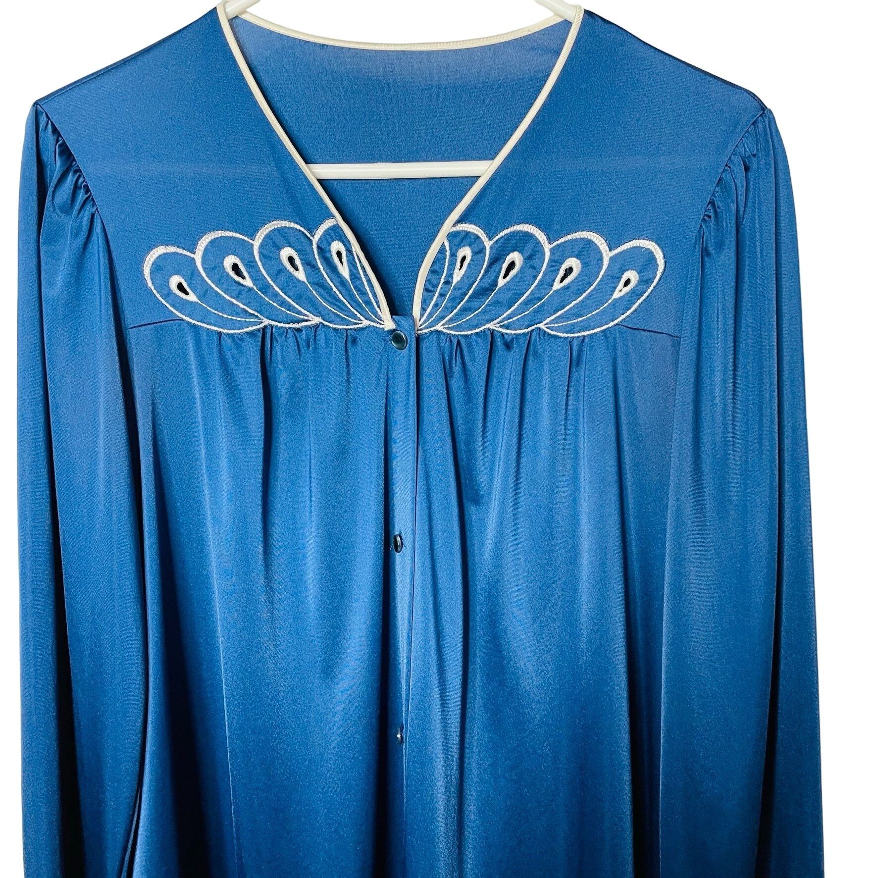Vintage Shadowline Medium Satin Nightgown House Coat Robe Blue Long Size M / US 6-8 / IT 42-44 - 3 Thumbnail