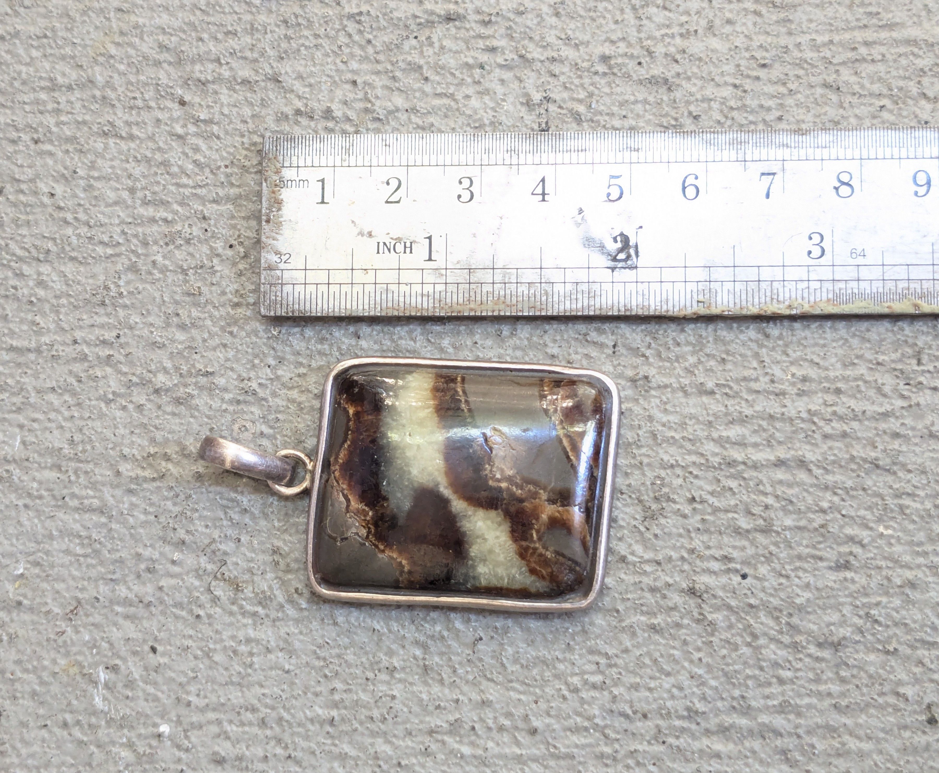 Jewelry Vintage Sterling Silver Pendant Brown Agate Square Size ONE SIZE - 11 Thumbnail