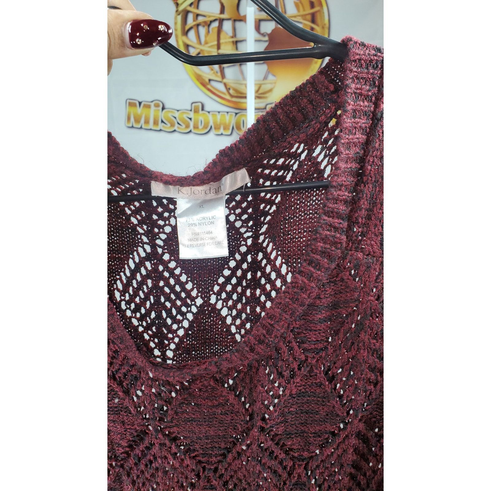 Other K. Jordan Burgundy Open Knit Cold-Shoulder Sweater Size XL Size L / US 10 / IT 46 - 3 Thumbnail