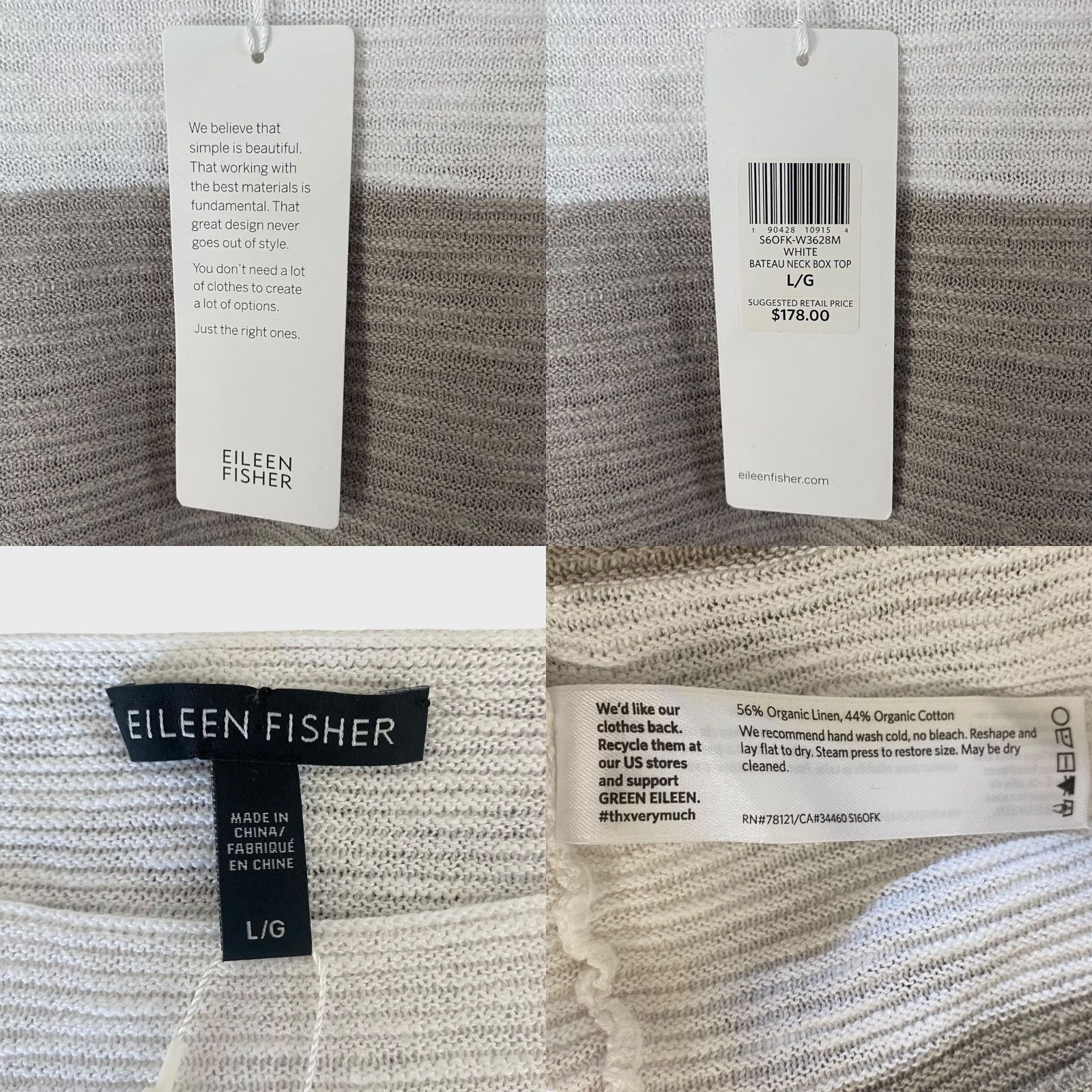 Eileen Fisher Eileen Fisher Women's Blouse Shirt Long Sleeve Organic Linen Cotton Striped Bateau Neck Large White Size L / US 10 / IT 46 - 8 Thumbnail