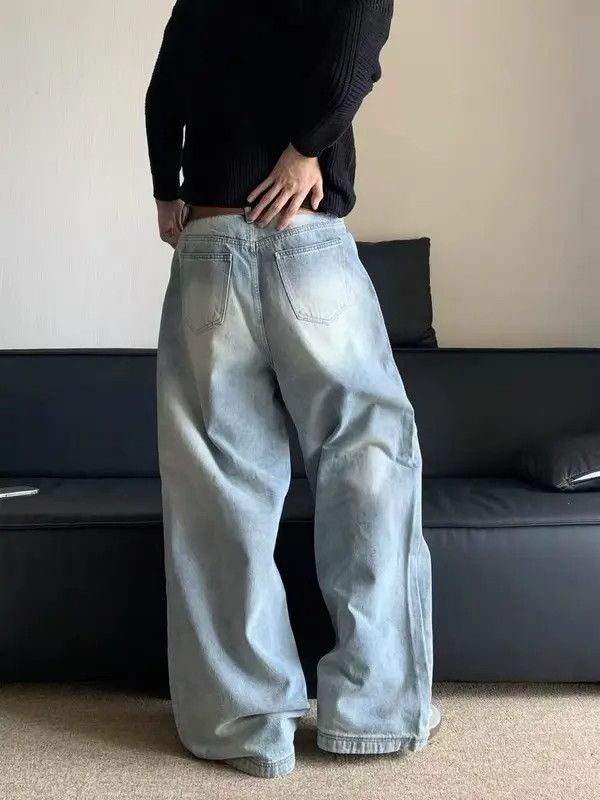 Japanese Brand Furuya x Aoki Men's light blue washed retro straight jeans Size US 34 / EU 50 - 8 Thumbnail