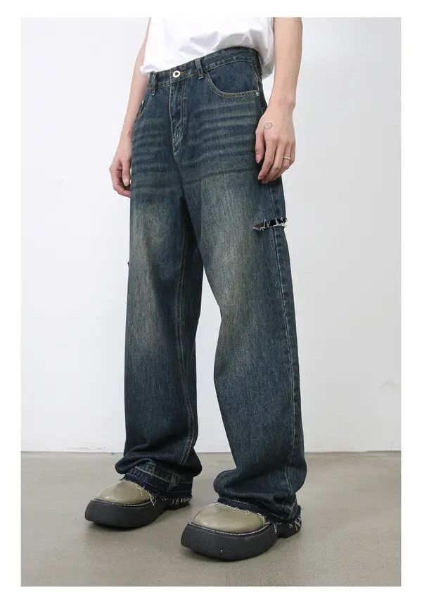 Japanese Brand Distressed straight loose wide-leg versatile ripped jeans Size US 32 / EU 48 - 6 Thumbnail
