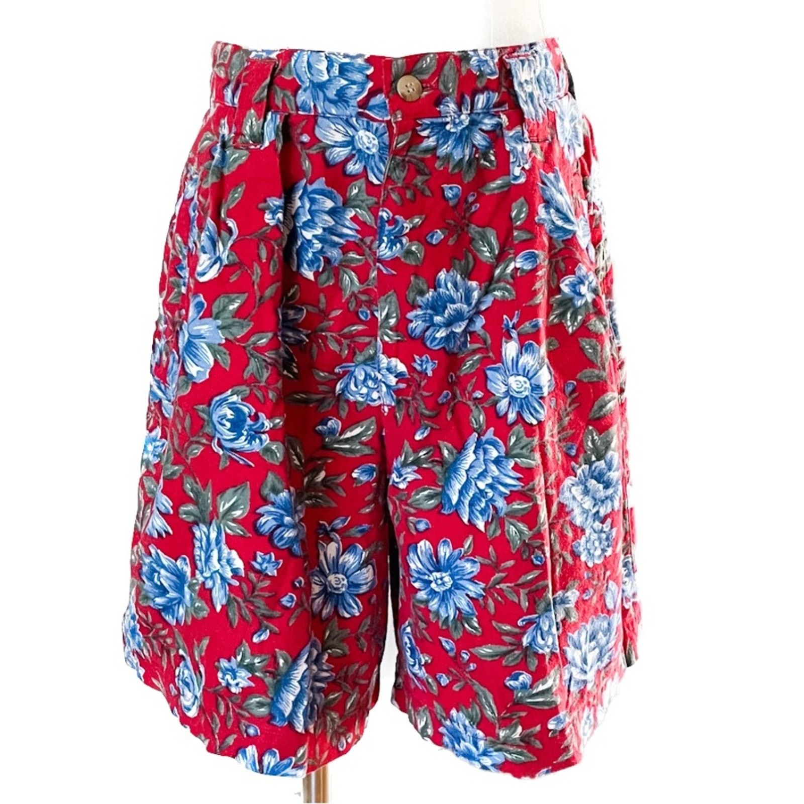 Vintage Vintage floral high waist linen/cotton pleated shorts small Size 27" / US 4 / IT 40 - 1 Thumbnail