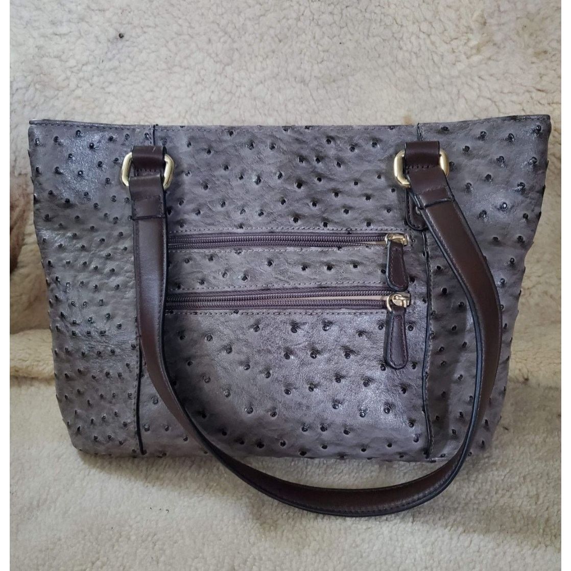 Giani Bernini Giani Bernini Ostrich-Embossed Tote Bag Purse Gray Size ONE SIZE - 1 Thumbnail