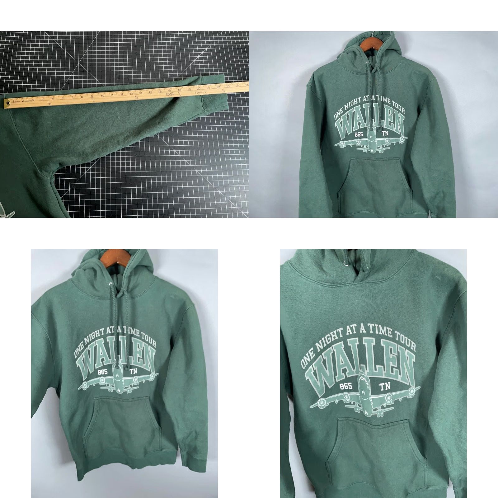 Vintage Morgan Wallen One Night at a Time Tour Hoodie Adult Medium Green Cotton Fleece Mens Size US M / EU 48-50 / 2 - 8 Thumbnail