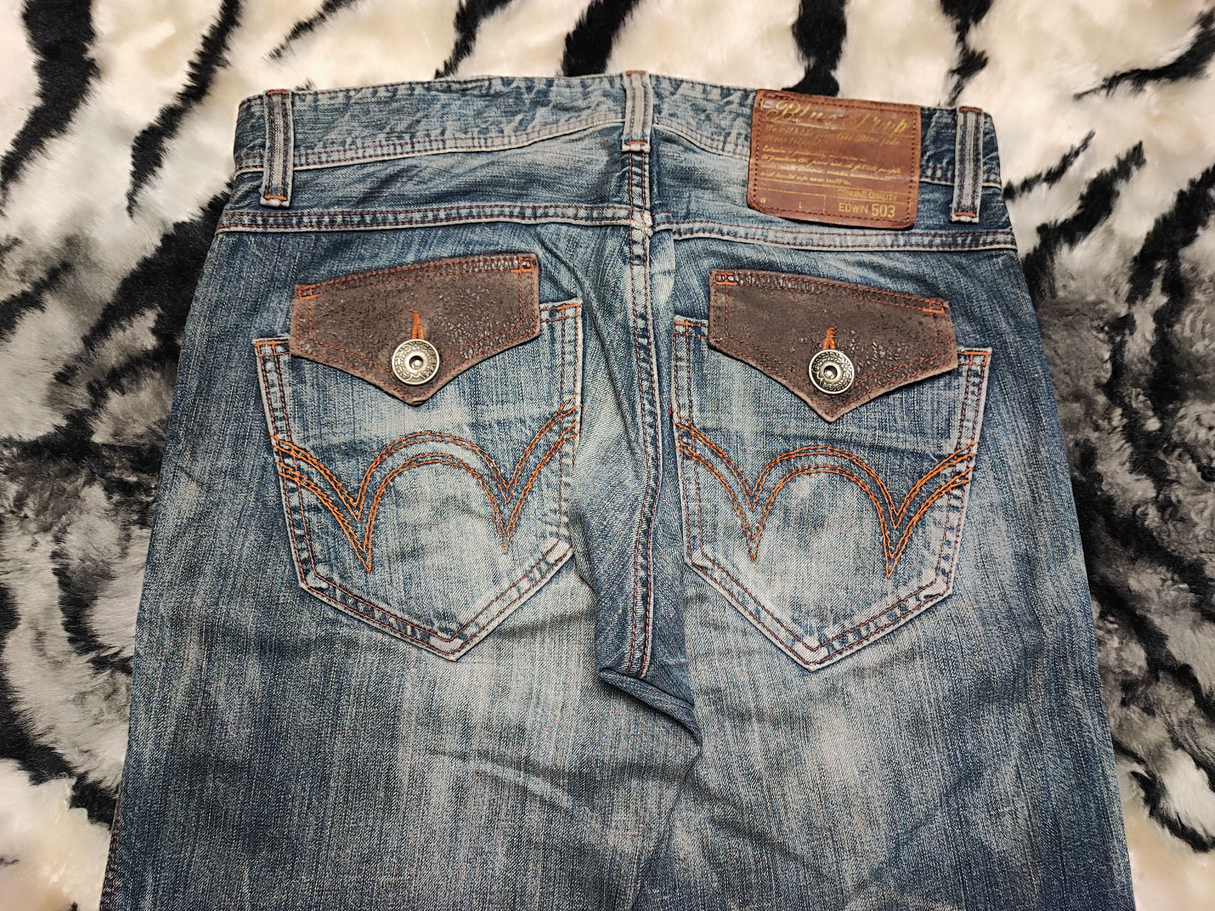 Edwin VINTAGE EDWIN 503 BLUE TRIP DISTRESSED JEANS VERY RARE Size US 33 - 15 Thumbnail