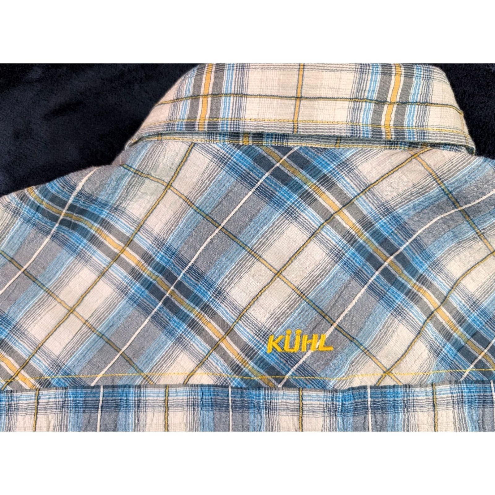 Vintage Kuhl Shirt Mens Large Gray Blue Plaid Button Up Chambray Hiking Outdoors Utility Shirt Size US L / EU 52-54 / 3 - 5 Thumbnail