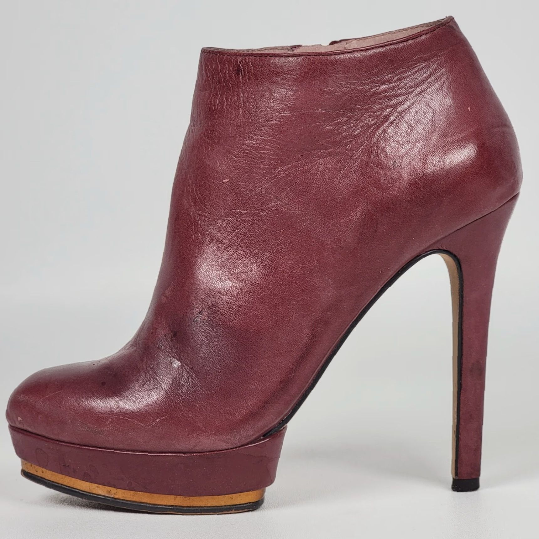 Vince Camuto Vince Camuto Dira Platform Stiletto Ankle Booties Leather Side Zip Women 4.5B Shoes Heel Platform Leather Upper Leather Lining Red-Brown Womens 4.5 B Size US 5 / IT 35 - 6 Thumbnail