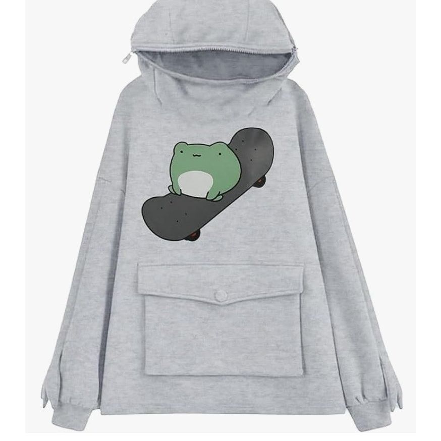 The Unbranded Brand Frog Oversized Graphic Hoodie Sweatshirt Pullover GRAY2XL Size XXL / US 16-18 / IT 52-54 - 1 Thumbnail