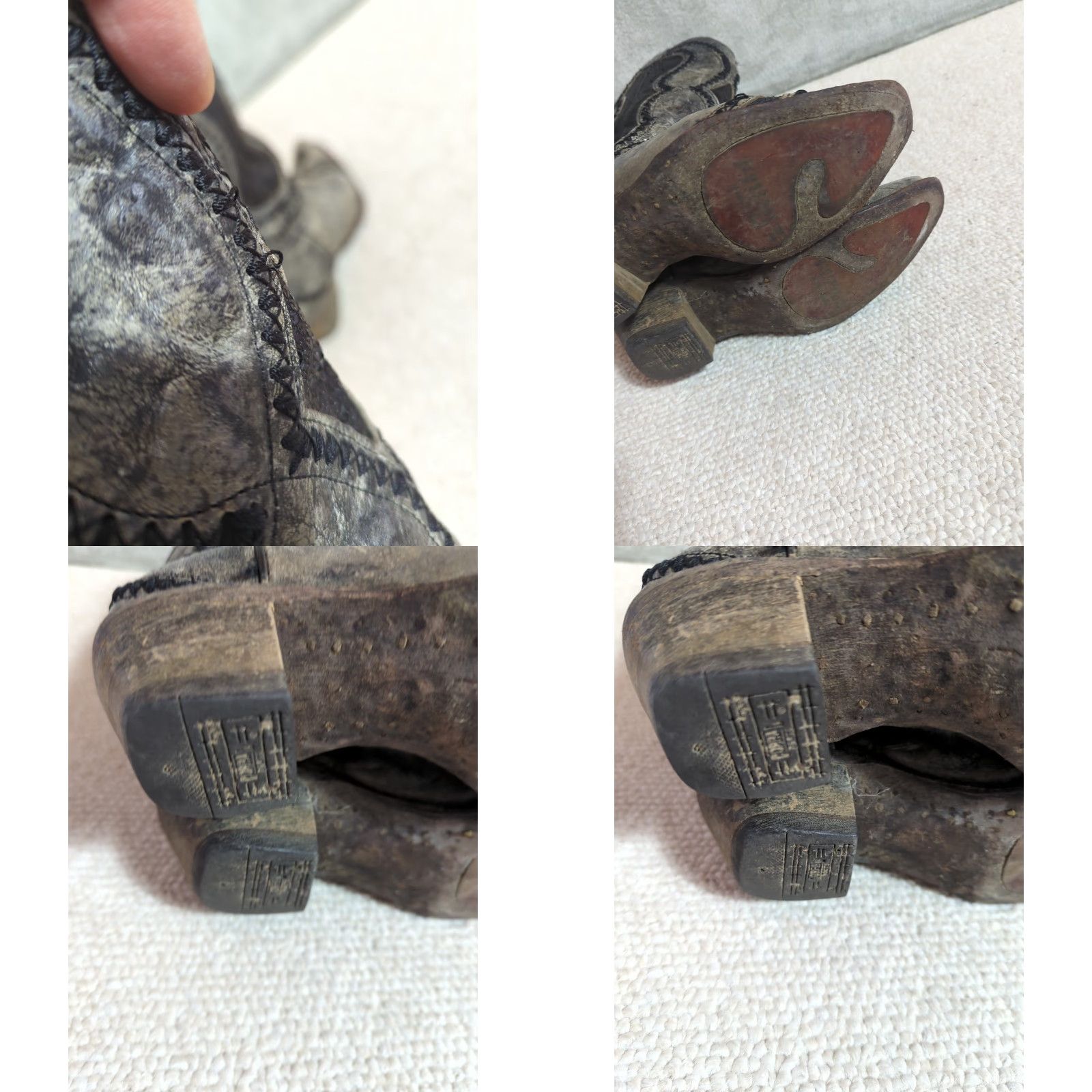 Vintage Corral Boots Cowgirl Western Leather Snip Toe Black Gray Inlay 7M Mid Calf Size US 7 / IT 37 - 9 Thumbnail