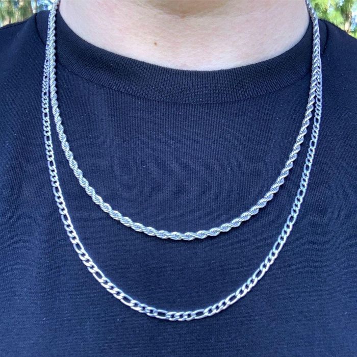 Cuban Link Chain Figaro Chain + Rope Chain Set Silver Grailed