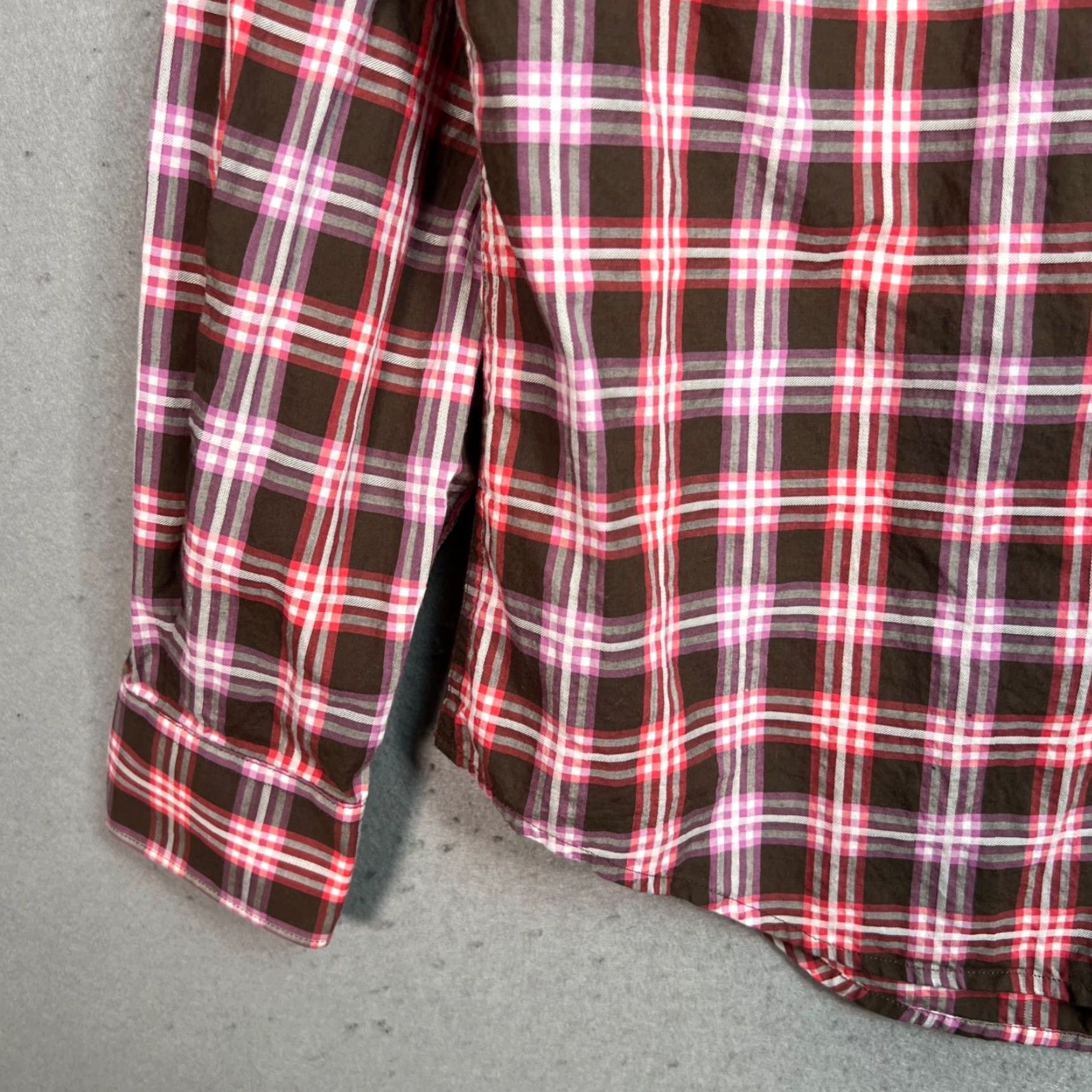 Perry Ellis Perry Ellis Mens Button-Up Shirt Long Sleeve Plaid Cotton Multicolor Large Brown Pink Red Modern Casual Business Shirt Mens L Size US L / EU 52-54 / 3 - 7 Thumbnail