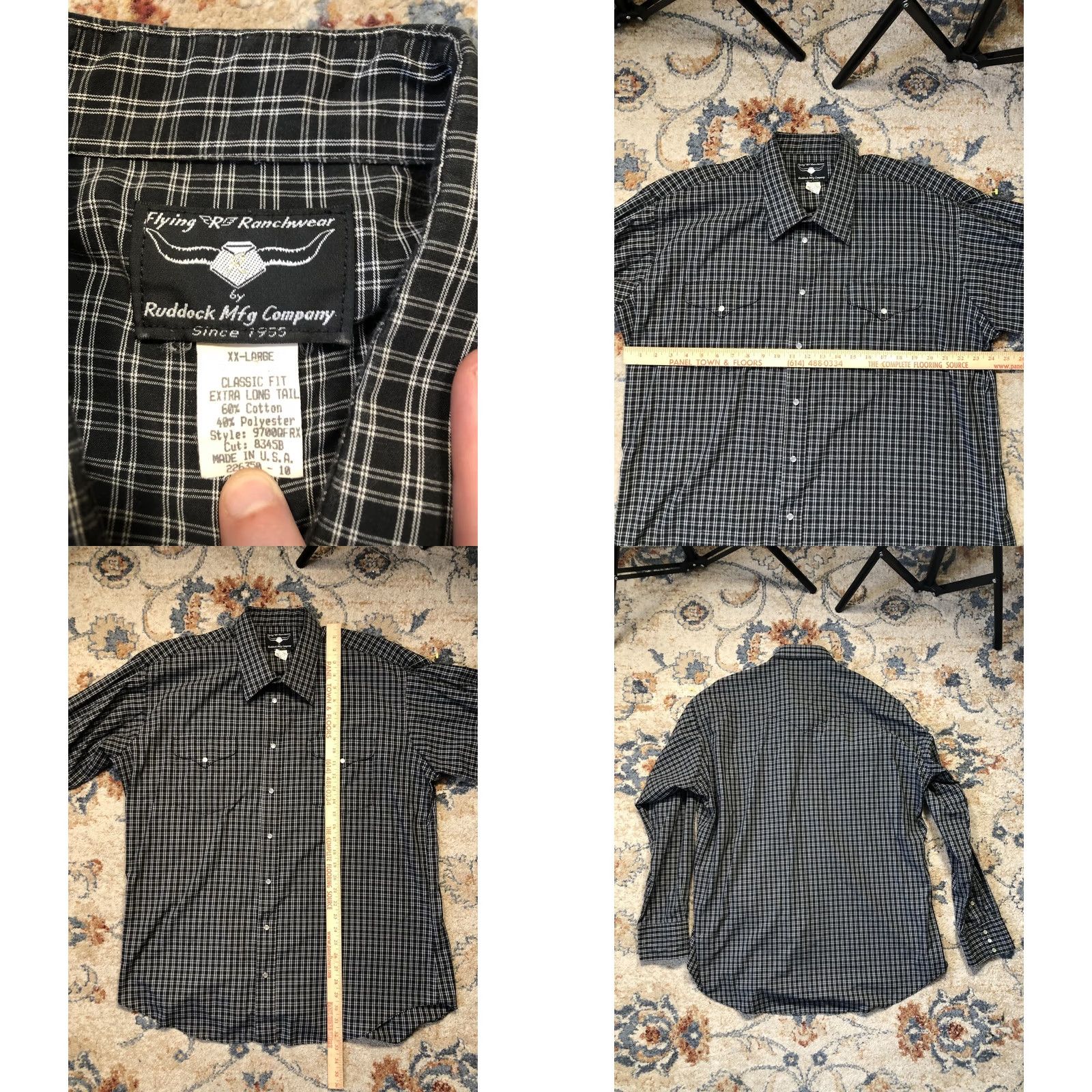 Vintage Flying R Ranchwear Shirt Mens 2XL Black White Plaid Pearl Snap Western Made USA Shirt Size US XXL / EU 58 / 5 - 8 Thumbnail