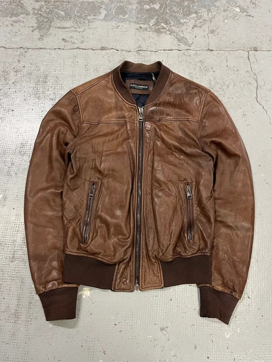 Dolce & Gabbana 2000s Dolce & Gabbana Brown Leather Bomber Jacket Size US M / EU 48-50 / 2 - 1 Thumbnail