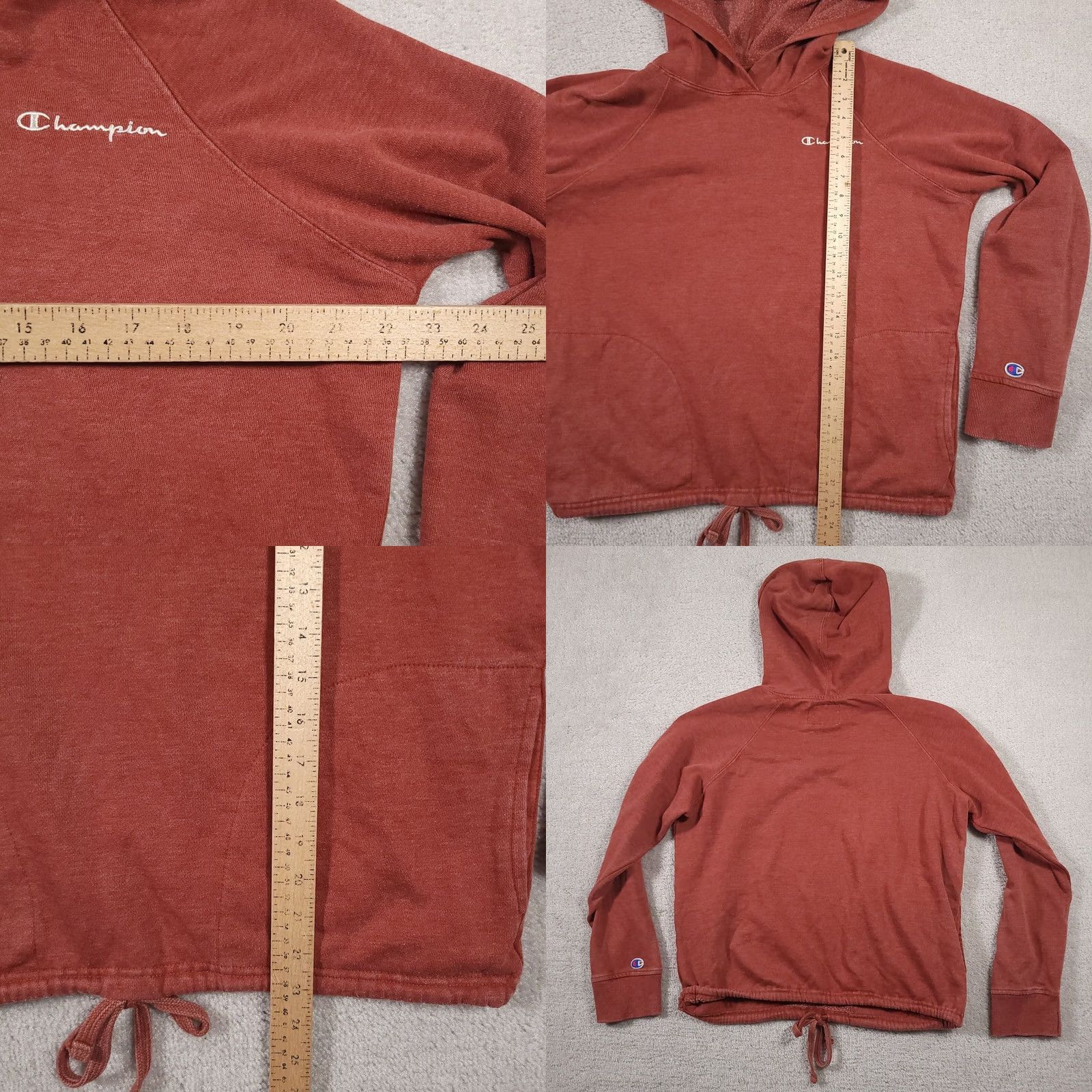 Champion Champion Cropped Hoodie Women's Medium Burnt Orange Embroidered Logo Pullover Easy Care Pockets Hooded Knit Cotton Polyester Fleece Size M / US 6-8 / IT 42-44 - 9 Thumbnail