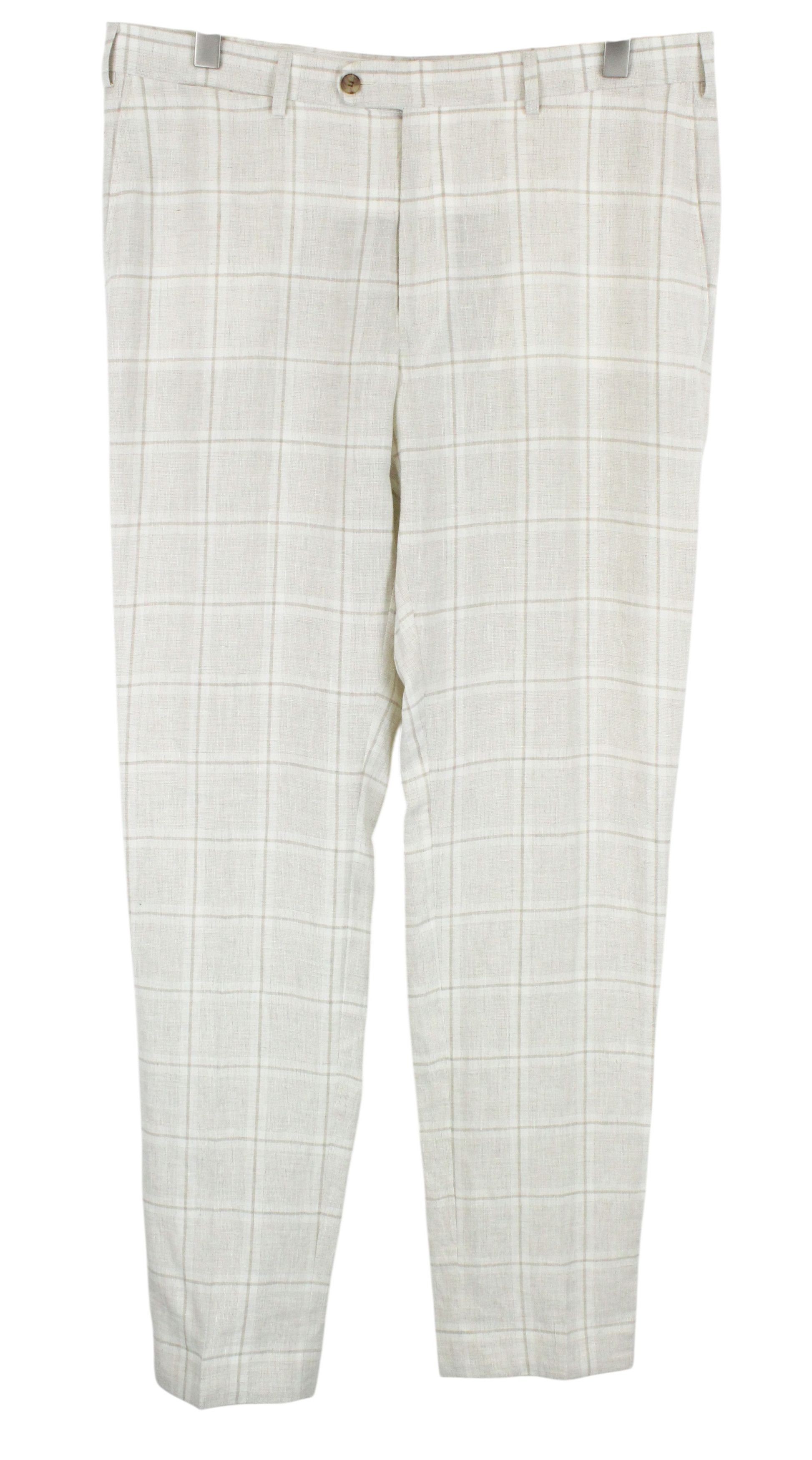 Suitsupply UK44R Beige Linen Checked Pleated Trousers 60405 Size US 44 / EU 60 - 2 Thumbnail