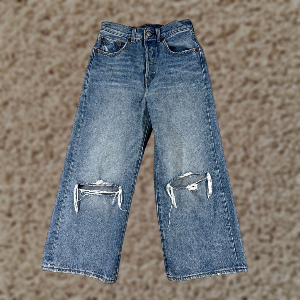 Levi's VINTAGE Levis Premium Jeans Womens 24 Blue Denim Distressed Wide-Leg Regular 5-Pocket Levi's Retro Baggy Stretch Size 42" / US 20 - 1 Thumbnail