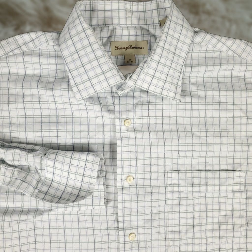 Tommy Bahama Tommy Bahama Dress Shirt Mens 17 Blue White Plaid Long Sleeve Button Up Casual Size 46R - 1 Thumbnail