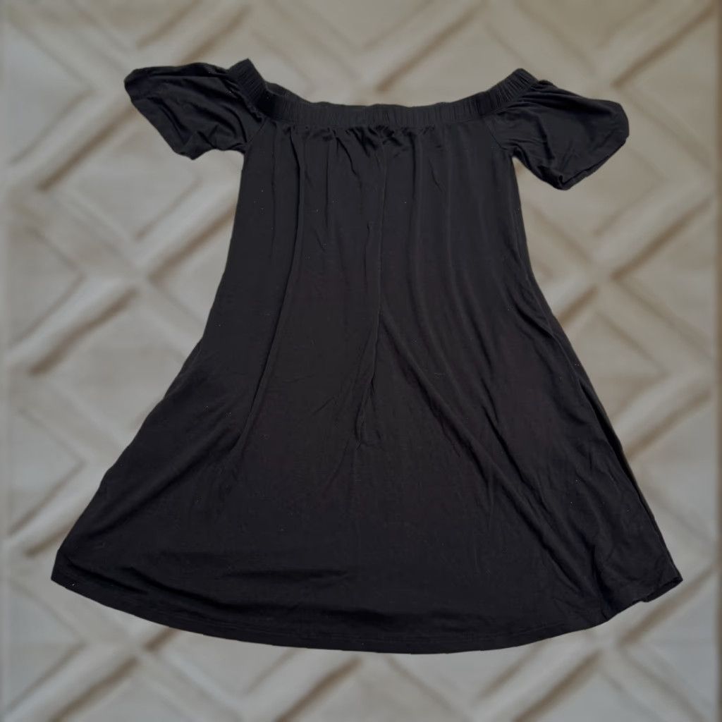 Talbots Abound Tunic Off Shoulder Blouse Womens M Black Rayon Mini Dress Pocket Talbots Casual Shirt Size M / US 6-8 / IT 42-44 - 1 Thumbnail