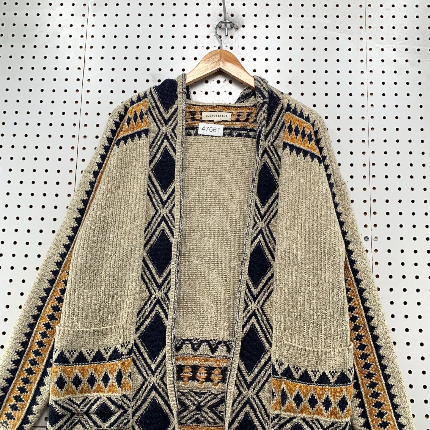 Lucky Brand Lucky Brand Aztec Cardigan Sweater Womens Large Beige Cotton Blend Size L / US 10 / IT 46 - 4 Thumbnail