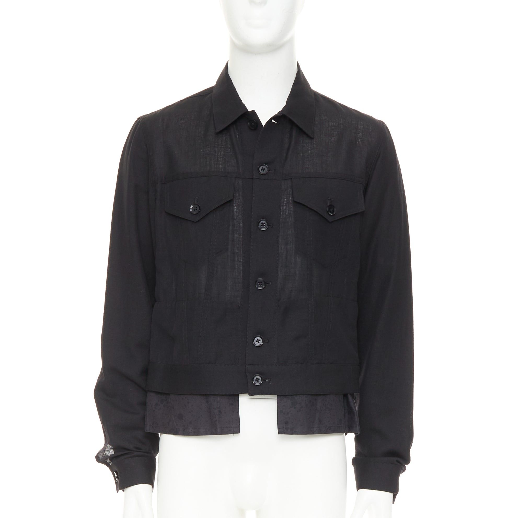 Yohji Yamamoto YOHJI YAMAMOTO Pour Homme black wool linen layered cropped trucker jacket JP4 XL Size US XL / EU 56 / 4 - 1 Thumbnail