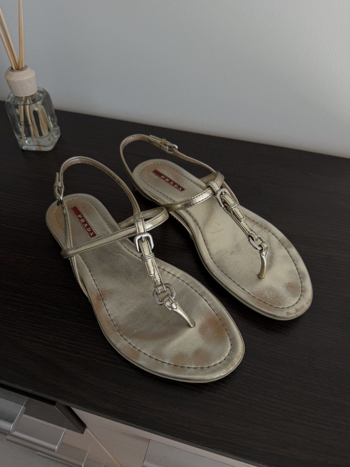 Prada Prada gold Metallic Leather Thong Sandals Size 38 Size US 8 / IT 38 - 1 Thumbnail