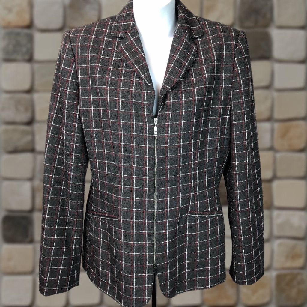 Liz Claiborne Liz Claiborne Blazer Jacket Women 8 Gray Plaid Notch Collar Single-Breasted Full Zip Lined Professional Casual Career Academia Vintage: No Size M / US 6-8 / IT 42-44 - 1 Thumbnail