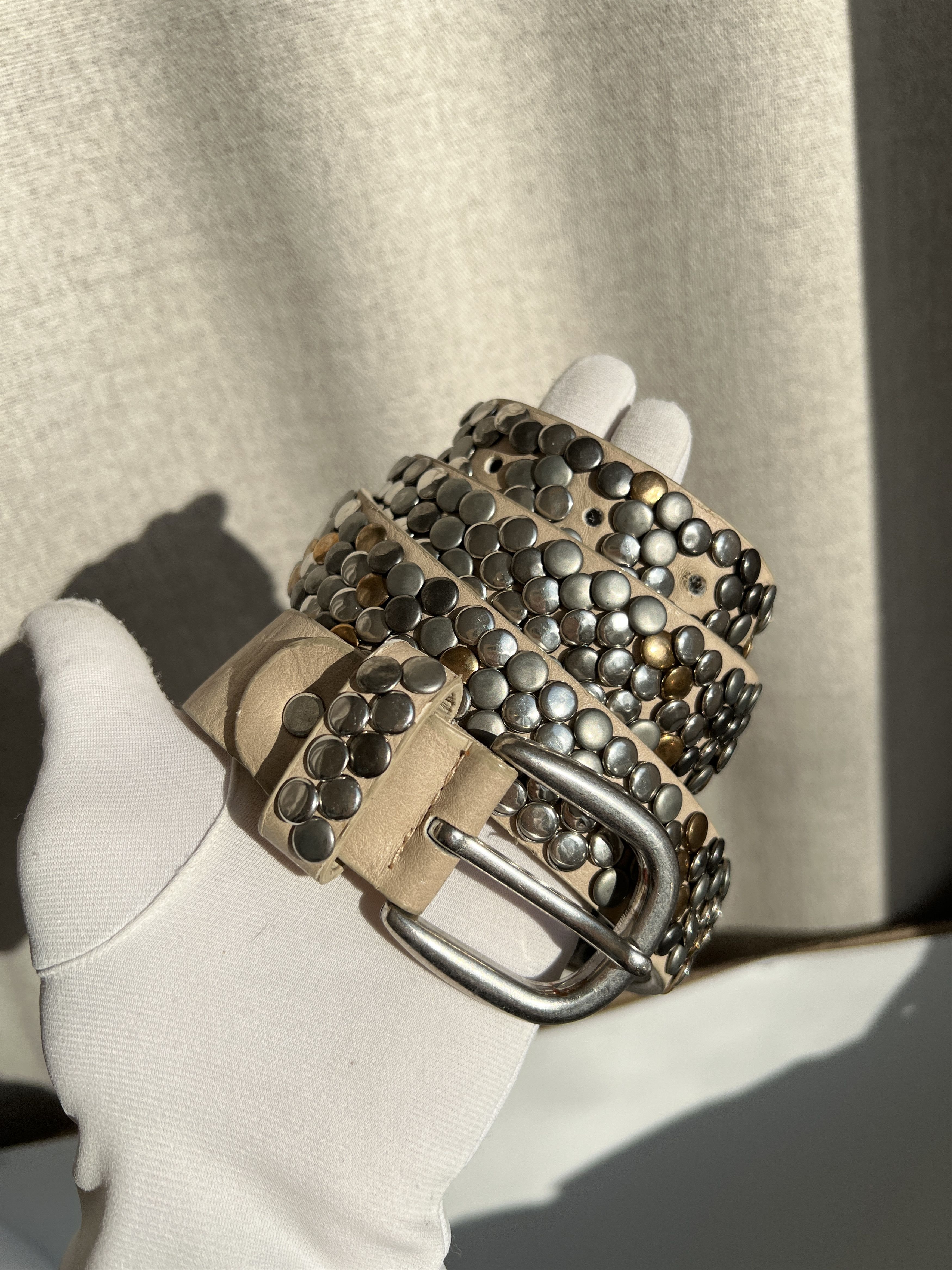Vintage Rhinestones Belt BB Simon Style Beige Punk Size ONE SIZE - 1 Thumbnail