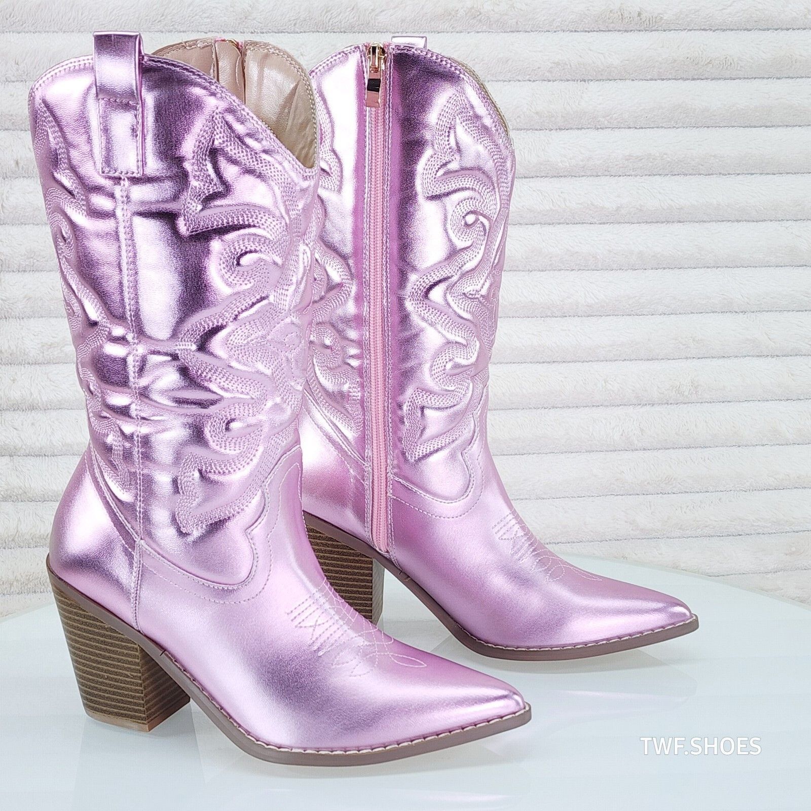 Other Electric Mid Calf Cowboy Metallic Baby Pink Matte Western Co Size US 6 / IT 36 - 4 Thumbnail
