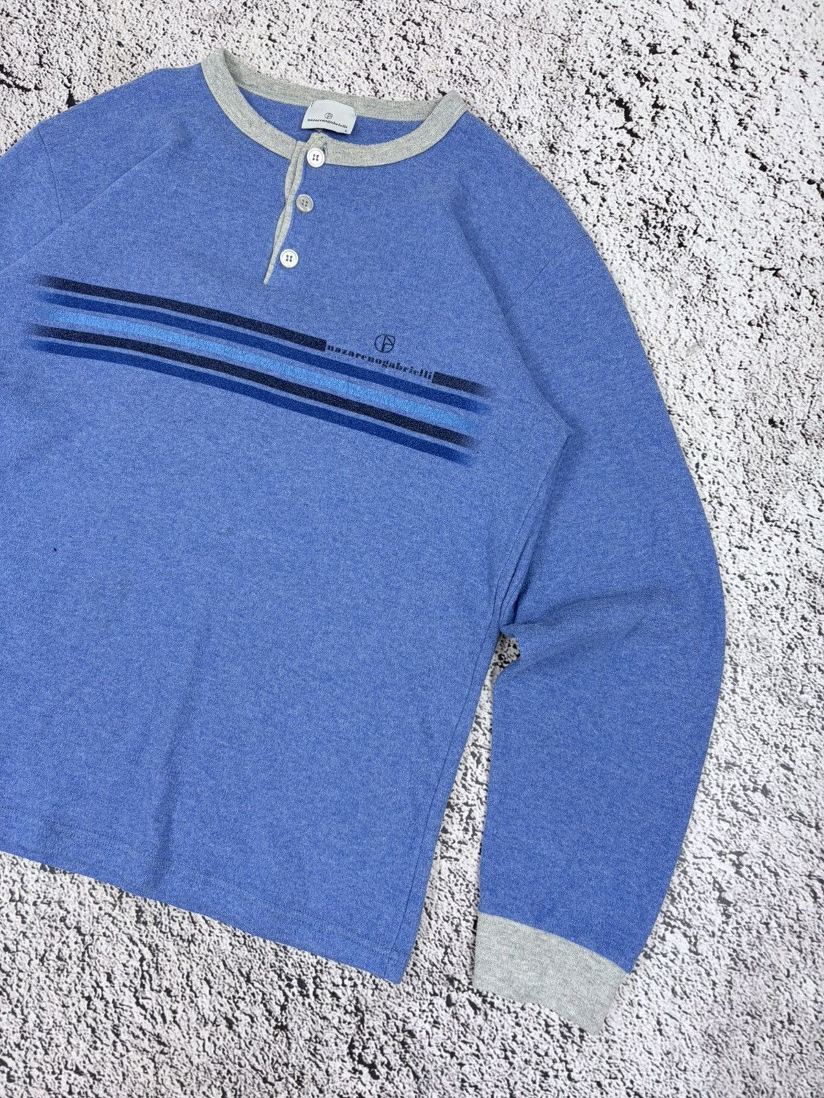 Nazareno Gabrielli Vintage Nazareno Gabrielli Henley Long Sleeve Blue L Size US L / EU 52-54 / 3 - 3 Thumbnail