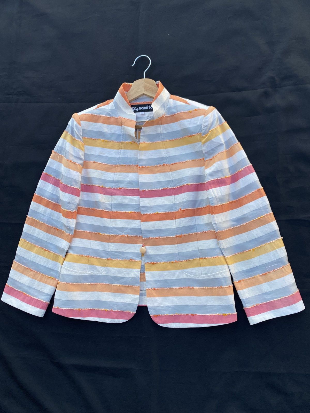 Japanese Brand Rare Vintage Stripes Raw Edge Design Women Blazer Size S / US 4 / IT 40 - 3 Thumbnail