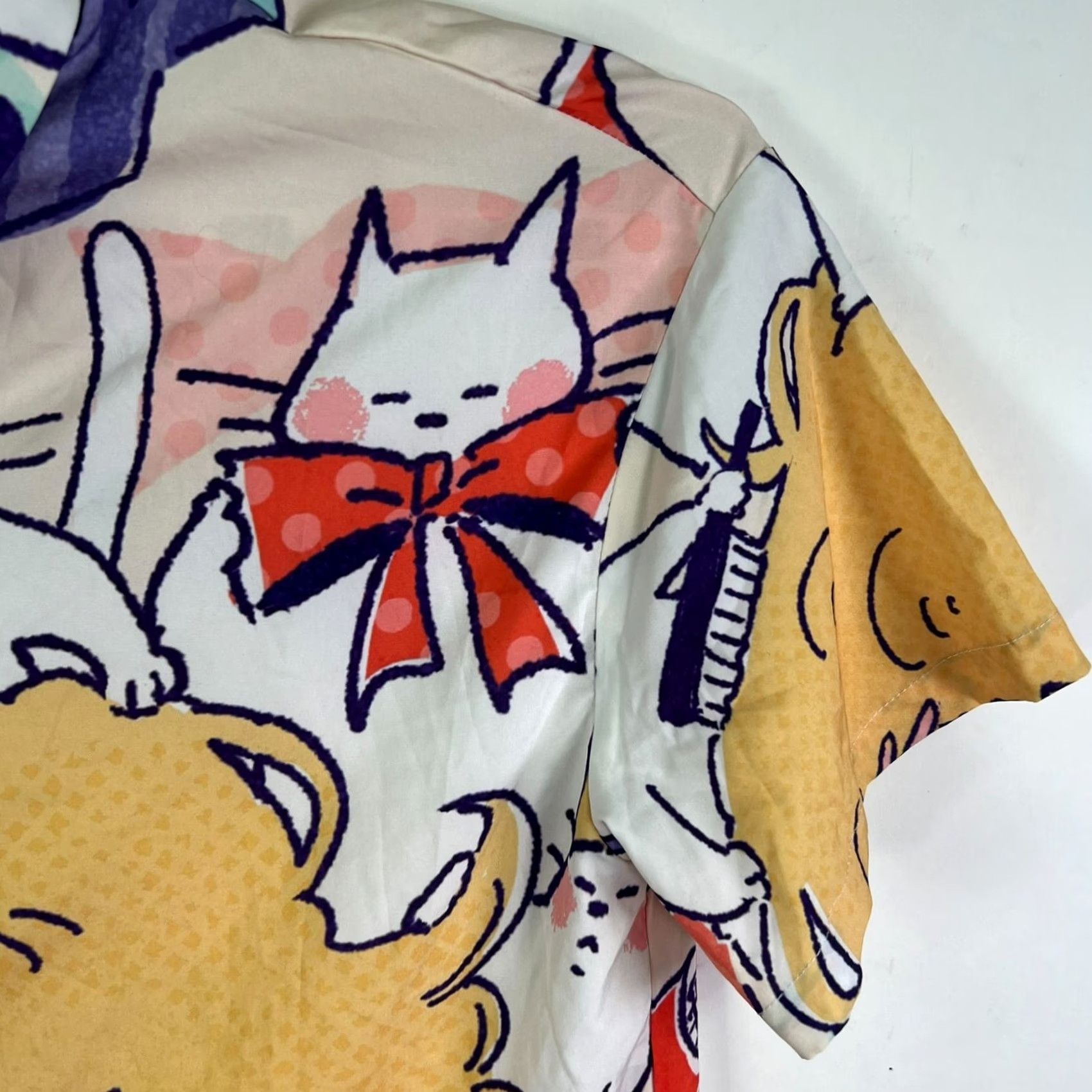 Shein SheIn Button-Up Shirt Womens Size S Short Sleeve Cat Pattern Multicolor Knit Double-Sided Collared Button-Up Casual Workwear 90s Cat Theme Womens Size S / US 4 / IT 40 - 2 Thumbnail