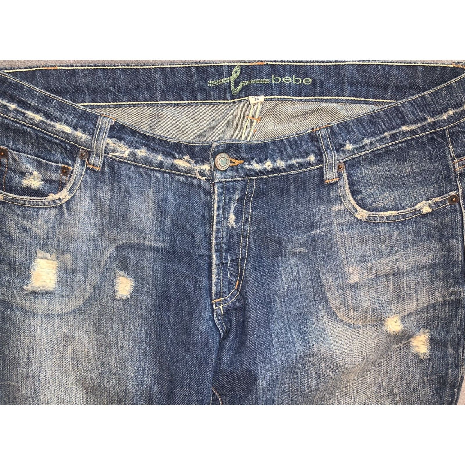 Bebe VINTAGE Bebe Women's Jeans Bootcut Low Rise Denim Size 30 Blue Distressed Cotton Blend Size 30" / US 8 / IT 44 - 4 Thumbnail