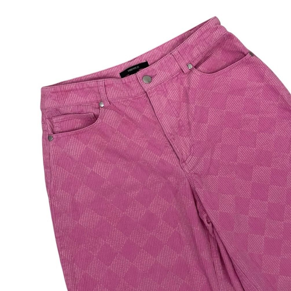 Forever 21 Forever 21 Pink Checkered Corduroy High Rise Wide Leg Pants Size 28" / US 6 / IT 42 - 2 Thumbnail