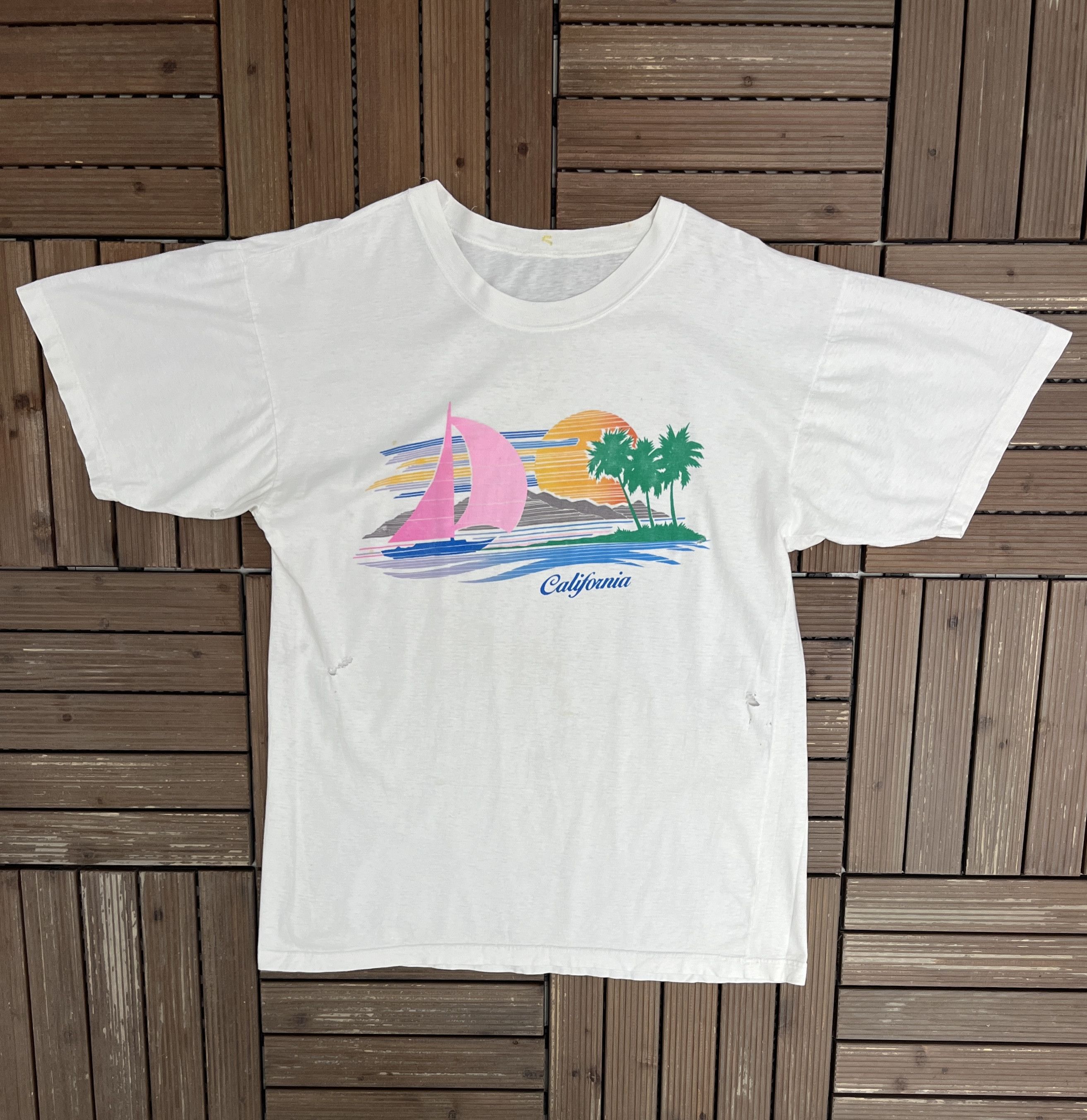 Vintage California Sailing Vintage White T-Shirt Tee Size US L / EU 52-54 / 3 - 1 Thumbnail