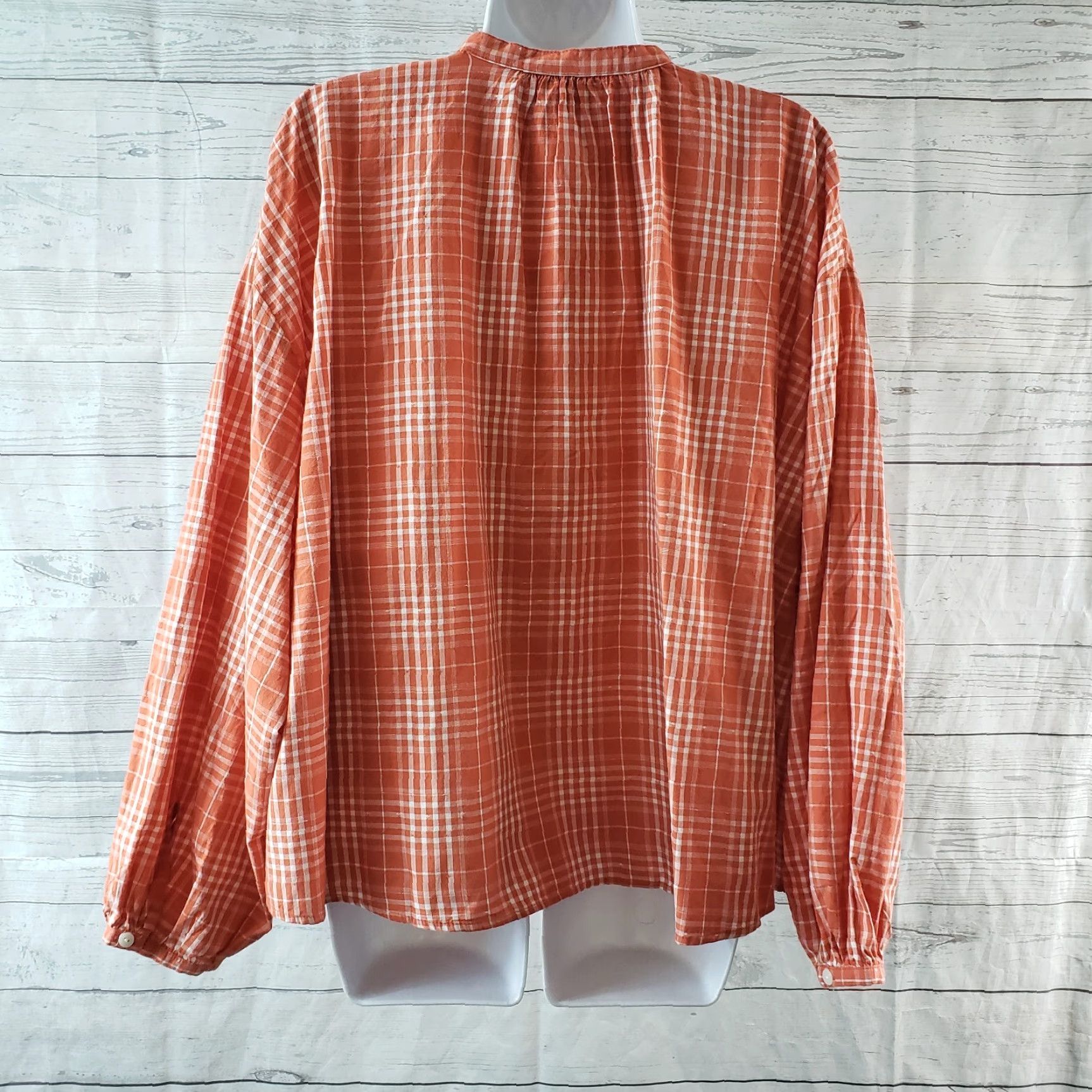 Vintage Universal Thread Womens Top Blouse Long Sleeve Orange Plaid Cotton Blend Size L Size L / US 10 / IT 46 - 4 Thumbnail