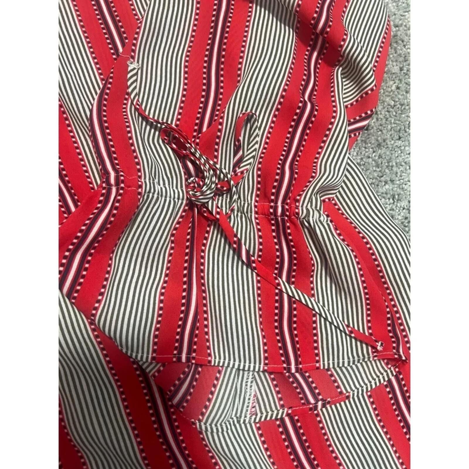 Other LOFT Striped Blouse Bell Sleeve Button Down Red White M Size M / US 6-8 / IT 42-44 - 2 Thumbnail