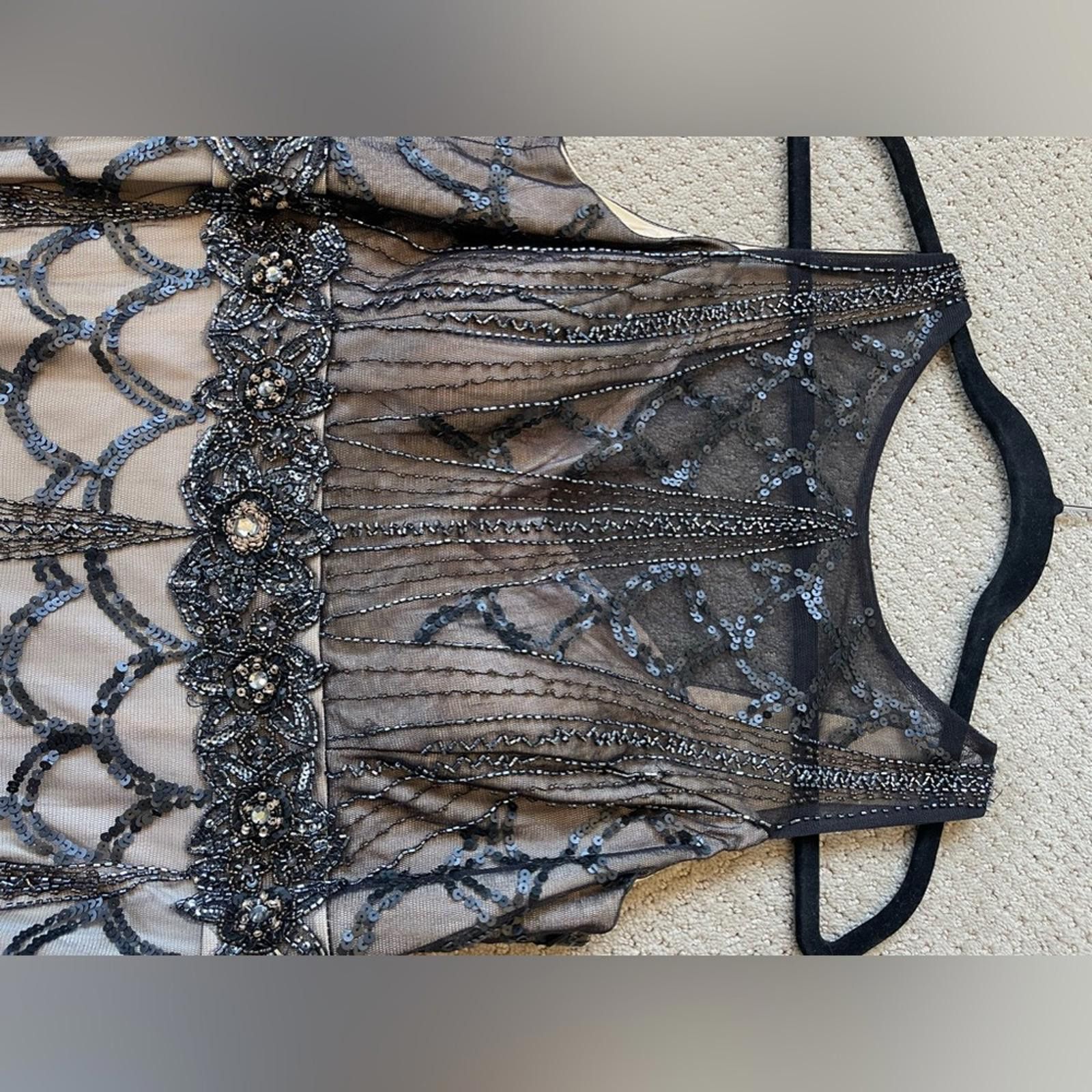 Other SUE WONG Black & nude beaded, sequin ostrich feather dress Size XL / US 12-14 / IT 48-50 - 6 Thumbnail