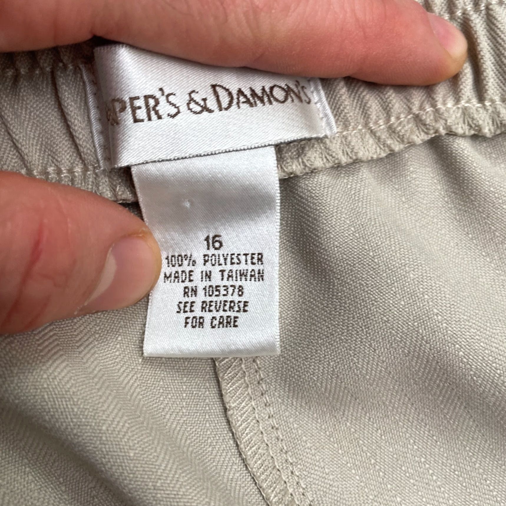 Vintage Draper's & Damon's Vintage 90s Y2K Dress Pants Womens 16 Beige Pull On Elastic Waist High Rise Flat Front Regular Size 38" / US 16 / IT 52 - 6 Thumbnail