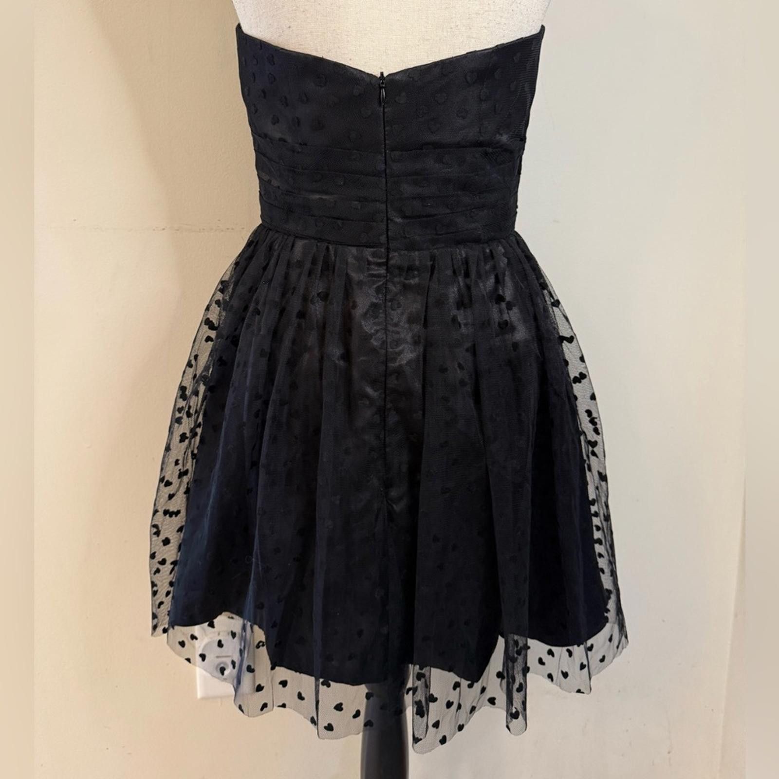 Other Strapless black heart polka dot fit & flare mini dress SZ M Size M / US 6-8 / IT 42-44 - 4 Thumbnail
