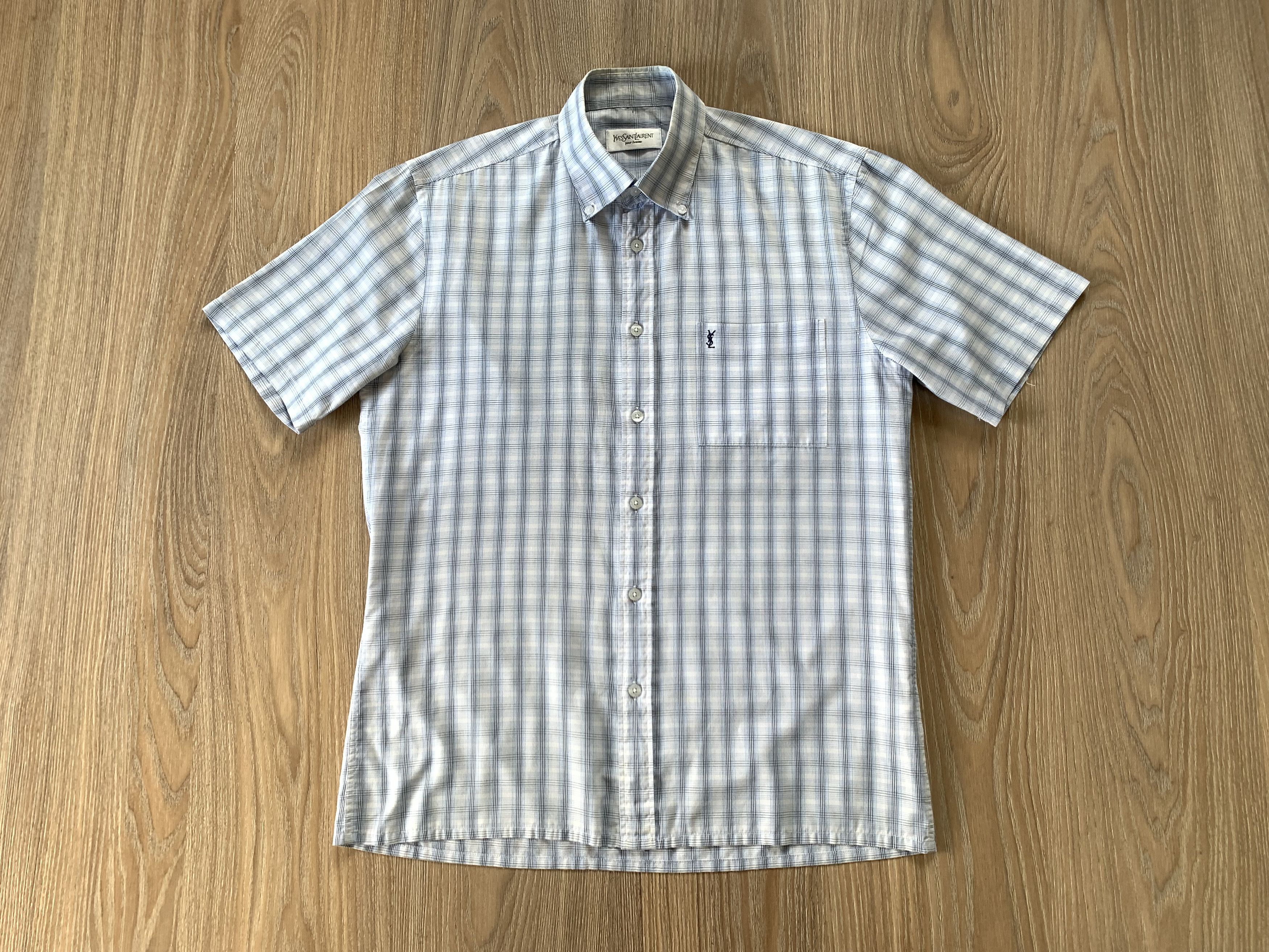 Vintage × Yves Saint Laurent Vintage Yves Saint Laurent Plaid Short Sleeve Shirt Size US M / EU 48-50 / 2 - 2 Thumbnail