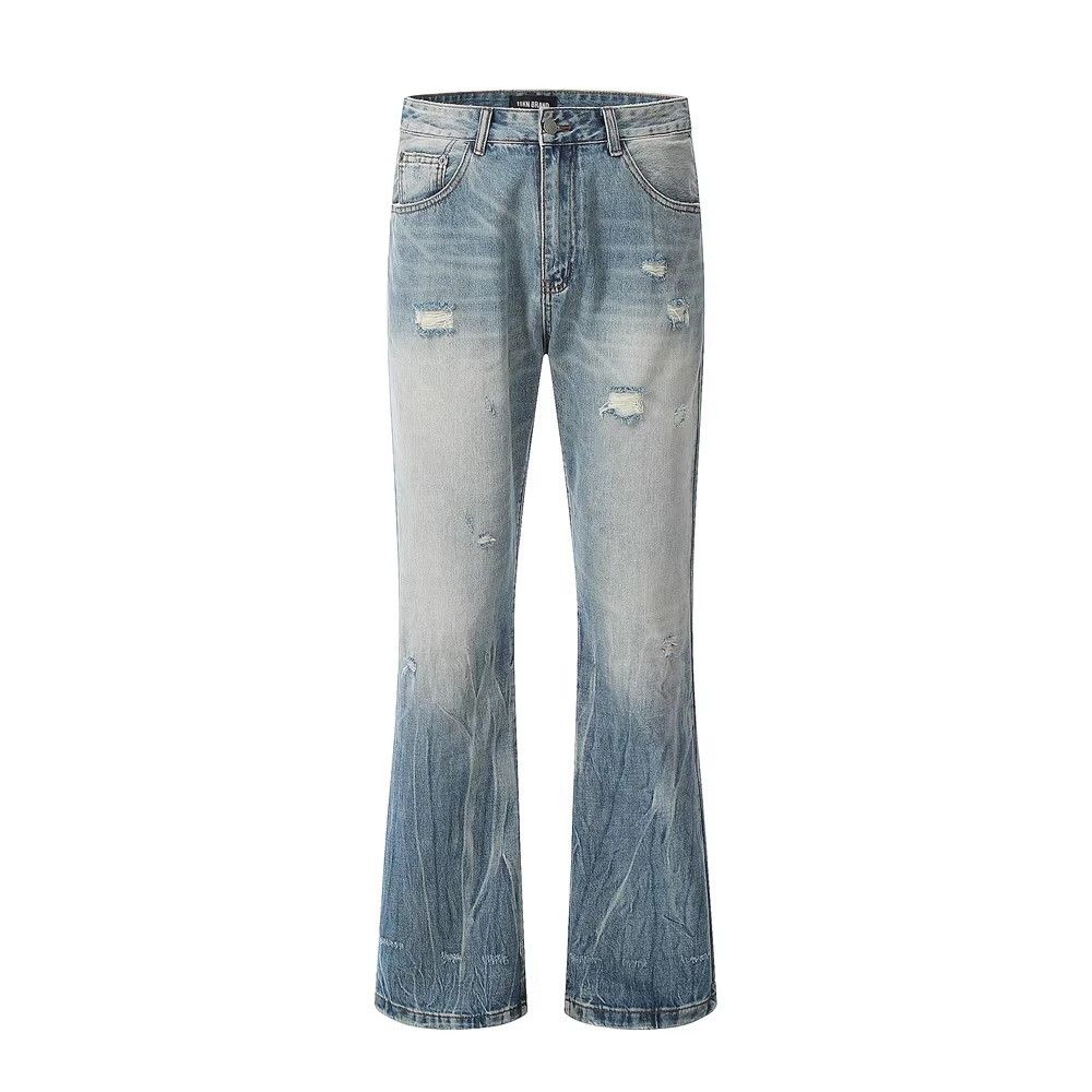 Japanese Brand Street American straight washed gradient ripped flared jeans Size US 32 / EU 48 - 1 Thumbnail